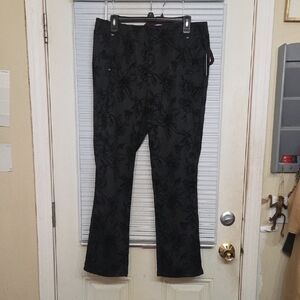 Elegant Black Floral Women's Straight Leg Pants